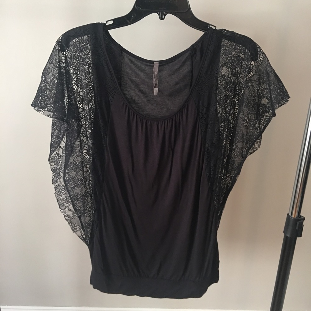 Charlotte Russe black top with lace sleeve detail